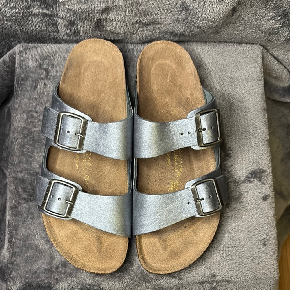 Birkenstock Arizona Leather insole Birko Flor upper unisex Silver Color 8/9 - Picture 2 of 9